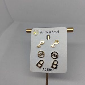 3 Pair Stainless Steel Stud Earring